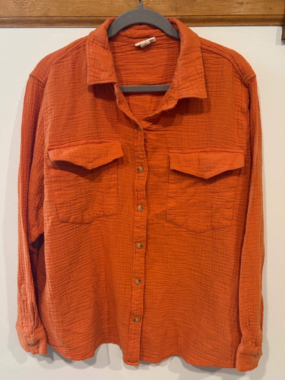 Women’s Lightweight Button-Up Shirt in Orange - Size XL
